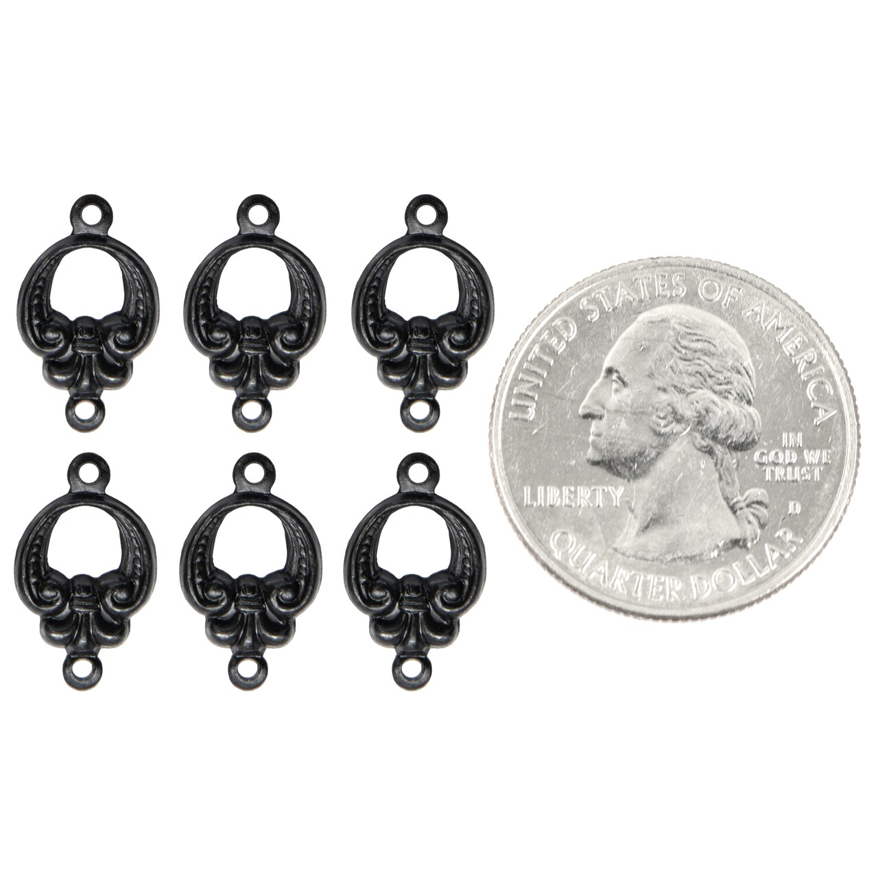 Blackened Brass Art Deco Two Ring Connectors - Set of Six - BB-2C72